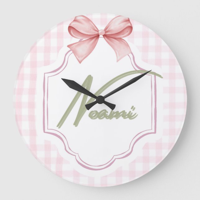 Reloj Redondo Grande Niña Nove Noemí Personalizada Bow&Gingham (Anverso)