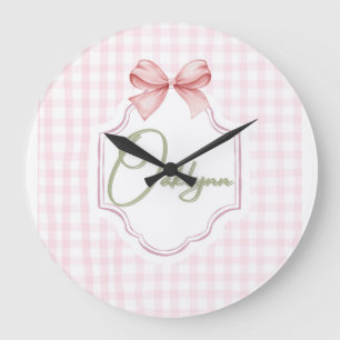 Reloj Redondo Grande Niña Oaklynn Nursery Bow&Gingham personalizada