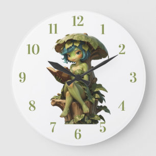 Reloj Redondo Grande Niña Rana Adorable Leyendo Libro Bajo Hoja
