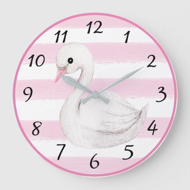 Reloj Redondo Grande Niña Rosa Girly Decoración moderna de la guardería (Anverso)