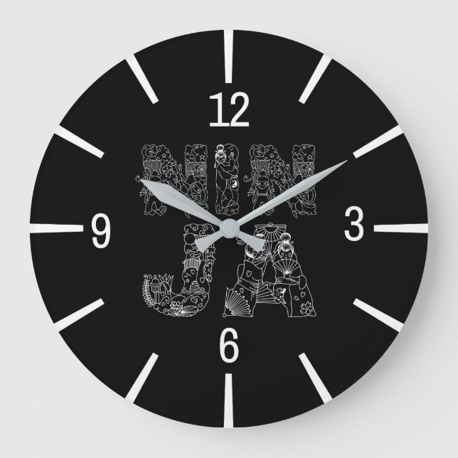 Reloj Redondo Grande Ninja Elegant Text Art (Anverso)