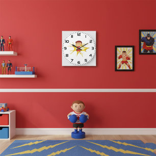 Reloj Redondo Grande Niño Boxeador con Guantes Rojos y Shorts
