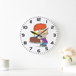 Reloj Redondo Grande Niño de dibujos animados divertido con pastel de c