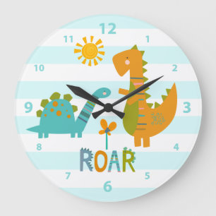 Reloj Redondo Grande Niño de Dinosaurio Turquesa, niño de guardería, Ro