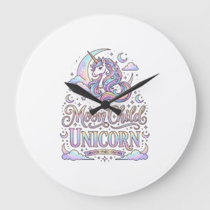 Reloj Redondo Grande Niño de la Luna Unicornio Diseño Original Zazzle_