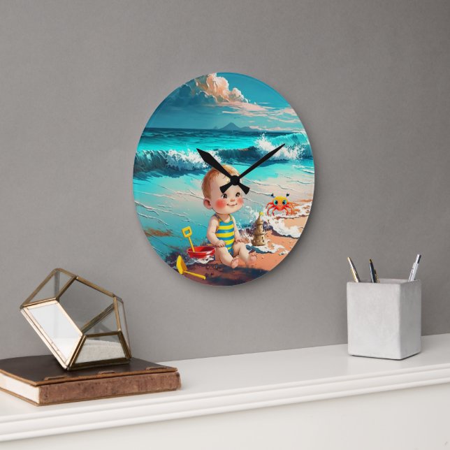 Reloj Redondo Grande Niño en la playa (Oficina)