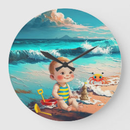 Reloj Redondo Grande Niño en la playa