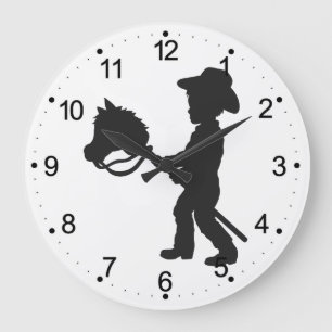 Reloj Redondo Grande Niño Jugando Cowboy - Elegir color de fondo