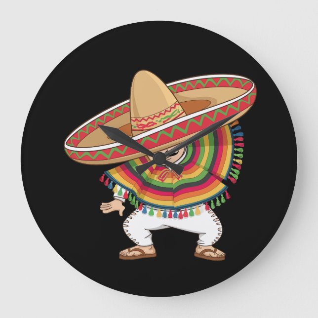 Reloj Redondo Grande Niño mexicano Dabbing Poncho Cinco de Mayo (Anverso)