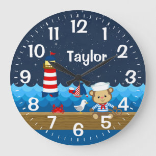 Reloj Redondo Grande Niño Náutico Mono Rojo y Azul Marino