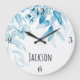 Reloj Redondo Grande Niño Nursery Floral azul de arte holandés de 10.75