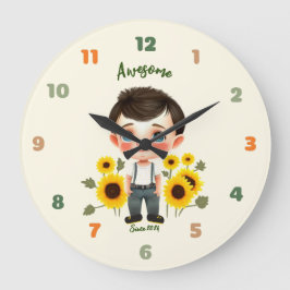 Reloj Redondo Grande Niño pequeño con girasoles