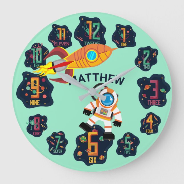 Reloj Redondo Grande Niños astronautas astronautas astronautas astronau (Anverso)