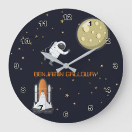 Reloj Redondo Grande Niños Astronautas Moon Rocket Solar System Diversi