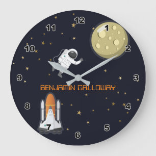 Reloj Redondo Grande Niños Astronautas Moon Rocket Solar System Diversi