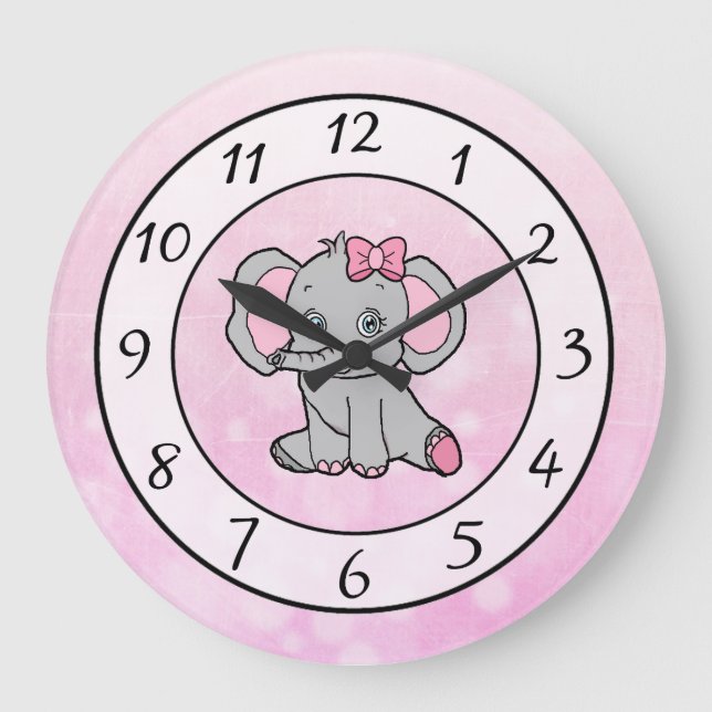 Reloj Redondo Grande Niños con elefantes rosa o lactantes (Anverso)