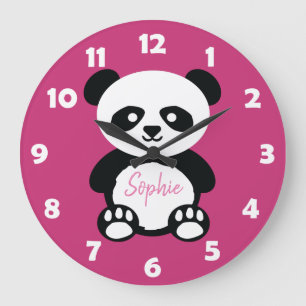 Reloj Redondo Grande Niños con oso panda rosado lindo y personalizado K