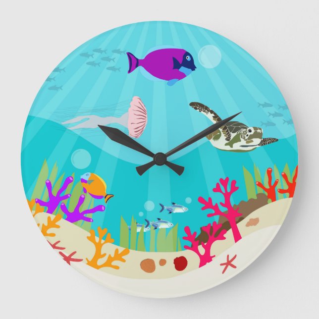 Reloj Redondo Grande Niños de animales coloridos del océano (Anverso)