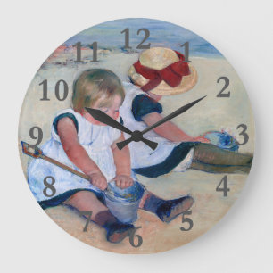 Reloj Redondo Grande Niños de Mary Cassatt jugando en la playa 1884