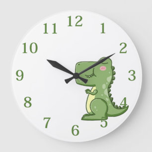 Reloj Redondo Grande Niños Dinosaurio Verde 