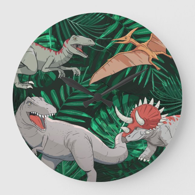 Reloj Redondo Grande Niños Dinosaurios Dino Jurassic Trex Boy Dormitori (Anverso)