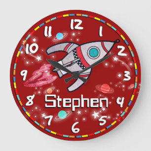 Reloj Redondo Grande Niños divertidos chicos espacial con espacio en la