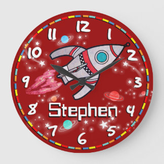 Reloj Redondo Grande Niños divertidos chicos espacial con espacio en la