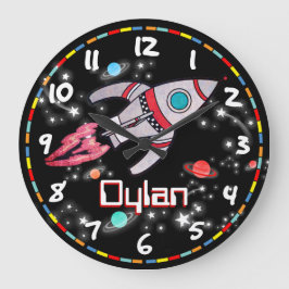 Reloj Redondo Grande Niños divertidos chicos espacio en la pared negra