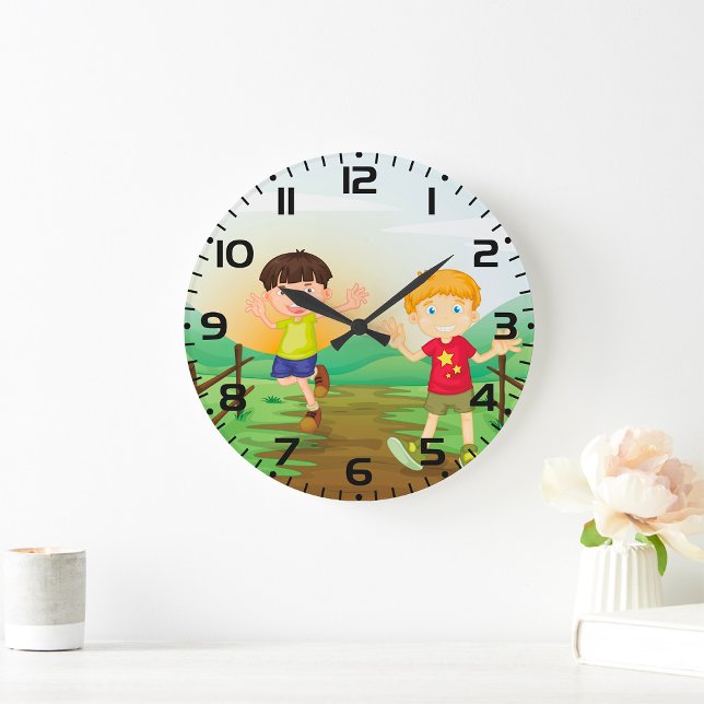 Reloj Redondo Grande Niños felices jugando afuera (Subido por el creador)