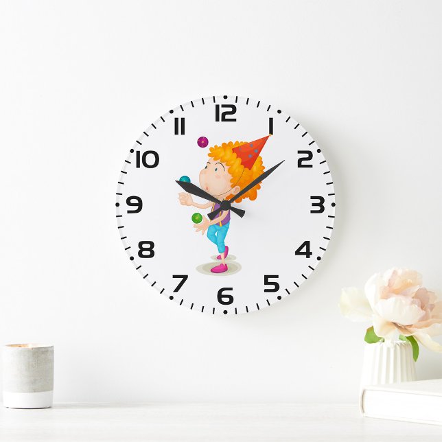 Reloj Redondo Grande Niños fiestas malabarillándose con bolas coloridas (Subido por el creador)