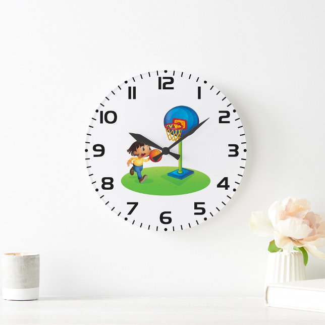 Reloj Redondo Grande Niños jugando básquetbol con deportes de entreteni (Subido por el creador)