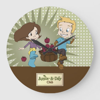 Reloj Redondo Grande ¡Niños lindos - Apple - un club del día!