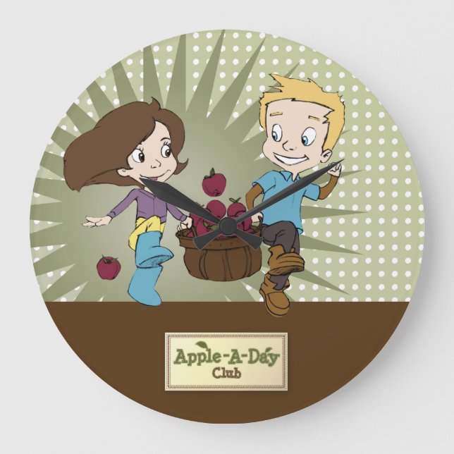 Reloj Redondo Grande ¡Niños lindos - Apple - un club del día! (Anverso)