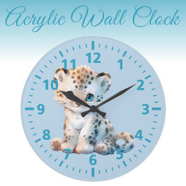 Reloj Redondo Grande Niños lindos leopardo crema marrón