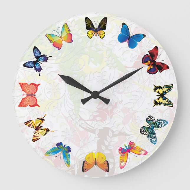 Reloj Redondo Grande Niños mariposa coloridos Sala Pared Clock (Anverso)