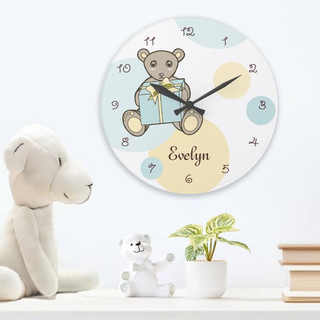 Reloj Redondo Grande Niños Pastel oso de peluche azul y amarillo (Subido por el creador)