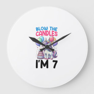 Reloj Redondo Grande Niños Unicornio Fiesta de Cumpleaños 7 Años Niño 7