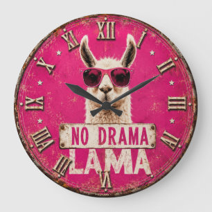 Reloj Redondo Grande No Drama Llama Funny Pink