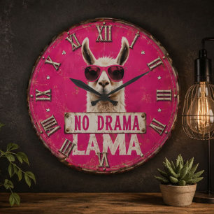 Reloj Redondo Grande No Drama Llama Funny Pink