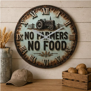 Reloj Redondo Grande No Farmers No Food Rustic Farmhouse Tractor