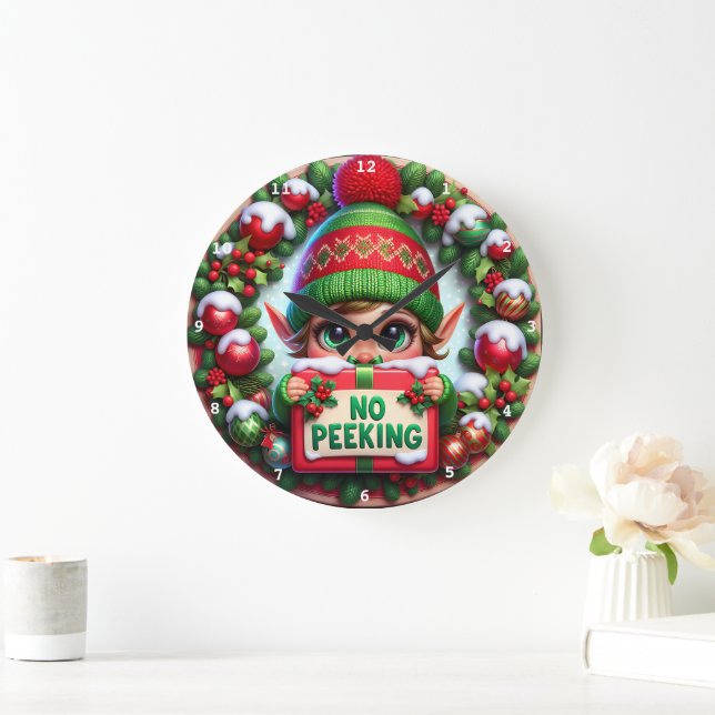 Reloj Redondo Grande No Peeking Elf" - Jugador Muro de Navidades (Hogar)