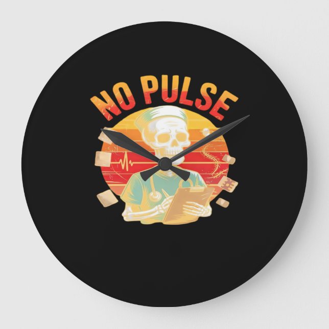 Reloj Redondo Grande No Pulse Skeleton Enfermera Graciosa Halloween Méd (Anverso)