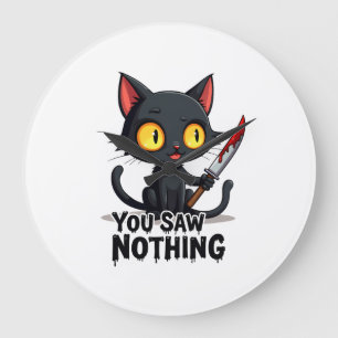 Reloj Redondo Grande No Viste Nada Gato Negro Divertido Halloween