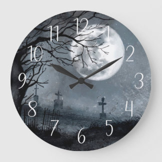 Reloj Redondo Grande Noche de horror de Halloween, luna, escena de ceme