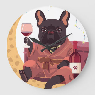 Reloj Redondo Grande Noche de Vino de Mamá de Bulldog Francés