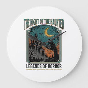 Reloj Redondo Grande Noche Embrujada de Terror de Halloween Vintage Esp