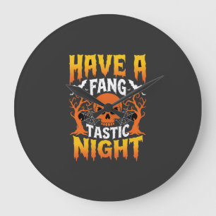 Reloj Redondo Grande Noche Fantástica Calavera y Murciélagos de Hallowe