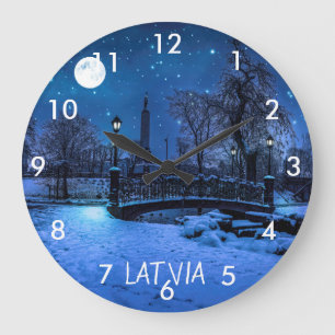 Reloj Redondo Grande Noche mágica de invierno con cielo estrellado y lu