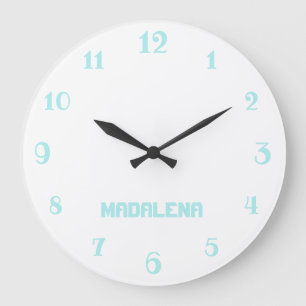 Reloj Redondo Grande Nombre azul turquesa pastel blanco clásico y elega
