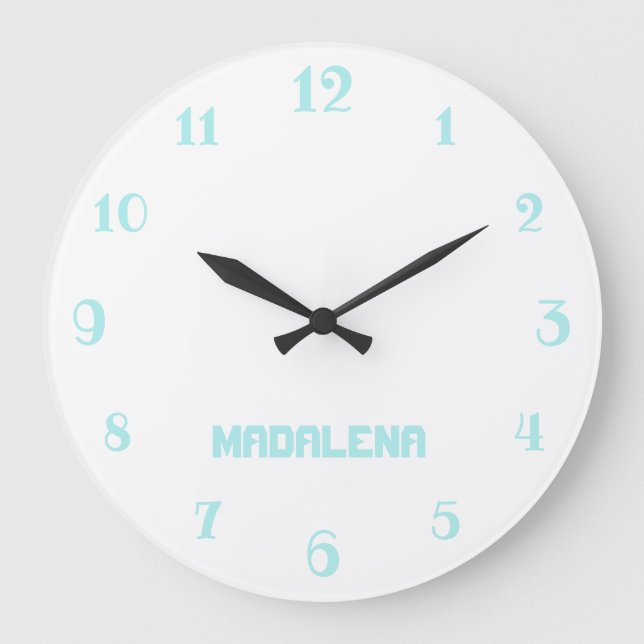 Reloj Redondo Grande Nombre azul turquesa pastel blanco clásico y elega (Anverso)